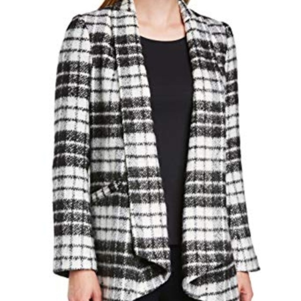 NYDJ Black White Drape Front Coat Small